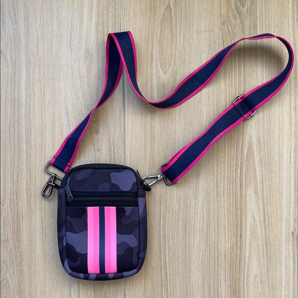 Camo Crossbody Bag with Pink Stripes